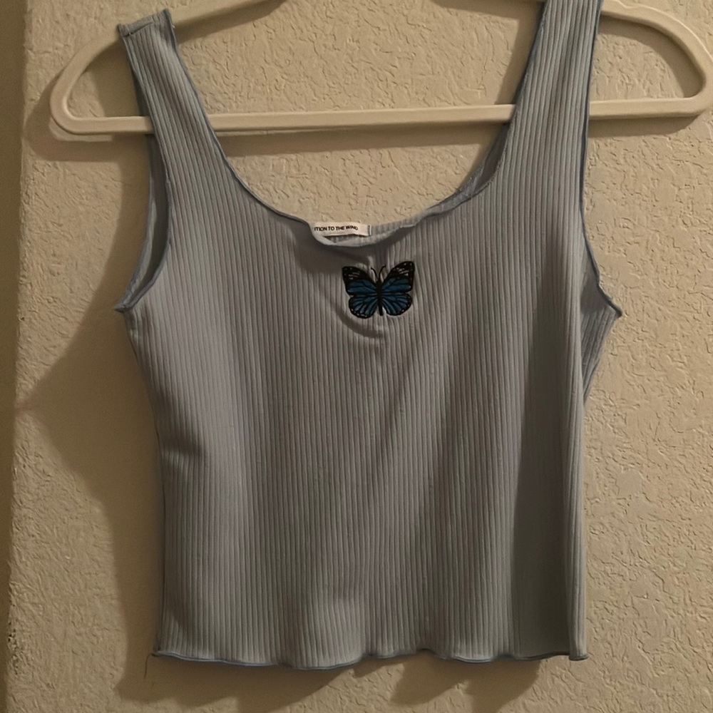 Blue butterfly tank top. Medium